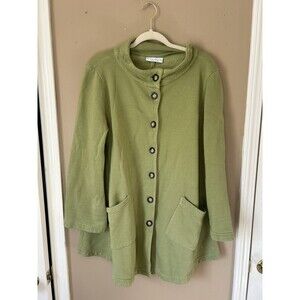 BRYN WALKER Bamboo/Organic Cotton Fleece Green Button Lagenlook Margo Coat XS